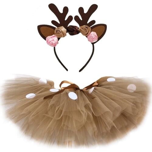 Brown Deer Girls Tutu Skirt Outfits Fluffy Baby Girl Party Dance Tutu Skirts for Kids Halloween Christmas Elk Reindeer Costume