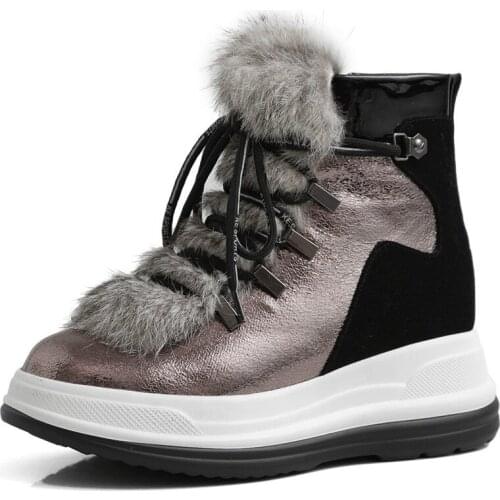 2020 Women Wool Ankle Boots Winter Warm Short Boots Genuine Leather Office Casual Shoes Woman Flats Platform Boots