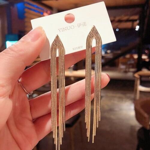 Vintage Gold Color Geometric Long Earrings For Women Metal Tassel Korean Statement Dangle Drop Earrings 2021 Female Jewelry Gift