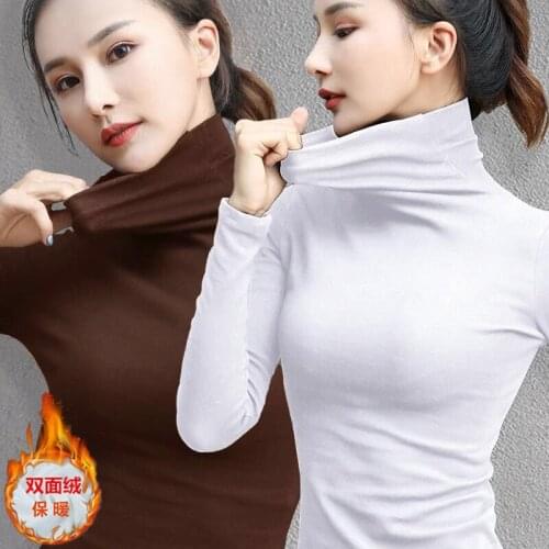 2021 Autumn Winter New Turtleneck Bottoming Shirt Women Slim Plus Velvet Thick Pullover Long-Sleeved Coats Warm Top Female A426