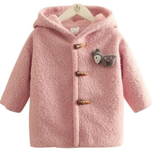 2020 Winter 2 3 4 6 8 10 12 Years Teenage Thickening Medium Long Button Cartoon Hooded Blends Jacket Coats For Kids Baby Girls