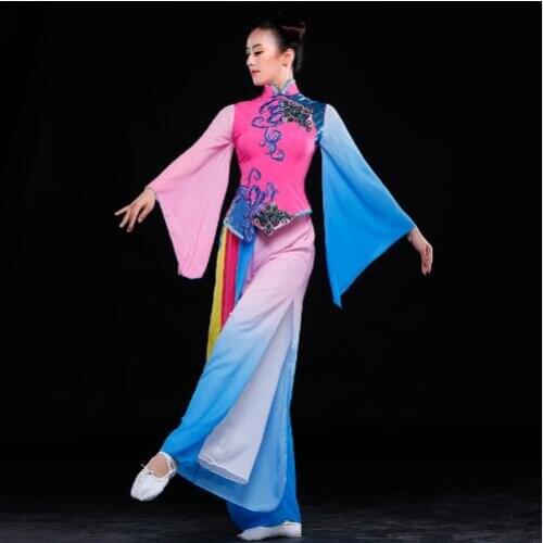 095) Chinese classical dance costumes yangko dance purple costumes female national dance drum fan stage performance clothes
