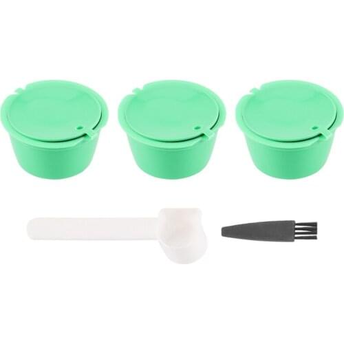1Set Refillable Coffee Capsules Pods Reusable Coffee Filter Plastic with Spoon Brush High Quality Black
