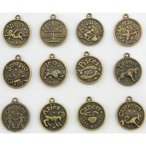 100pcs mixed Antique bronze Zodiac horoscope Charms pendants 20x18mm antique bronze zinc alloy pendent charm drops LM41-43