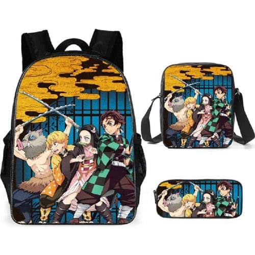 2021 Fashion children Kids School Bags Cute Cartoon Anime 3pcs Set Student Backpack Teenagers Boys bag Mochila Rucksack