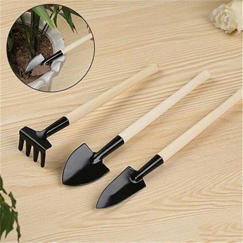 3pcs Mini Garden Tool Sets Mini Shovel Rake Spade Garden Bonsai Tools Set Wooden Handle Metal Head For Flowers Potted Plant