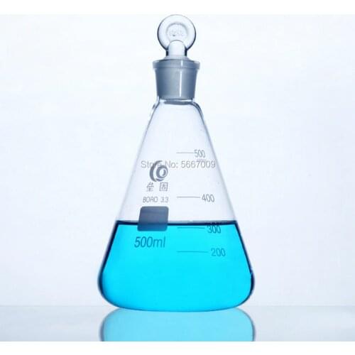 50ml to 1000ml Lab Borosilicate Glass Erlenmeyer Conical Flask with #19 #24 #29 Ground-in Ring Stopper