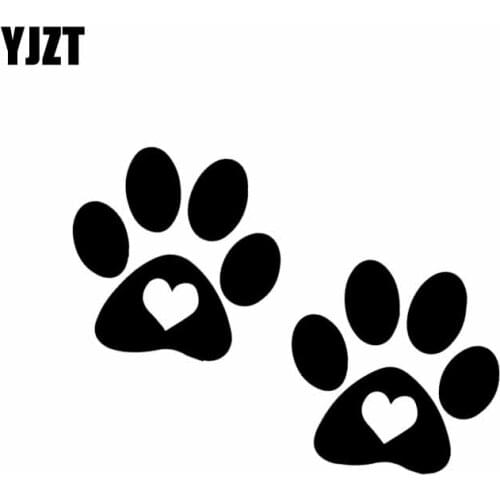 YJZT 14.7X11.3CM Paw Print Car Stickers Heart Dog Cat Pet Puppy Vinyl Decal Window Decor Black/Silver C24-1479