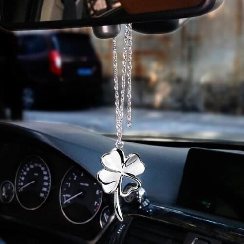 Alloy Car Ornaments Clover Auto Pendant Car Rearview Mirror Hanging Interior Decorations Accessories Four Leaf Clover Styling