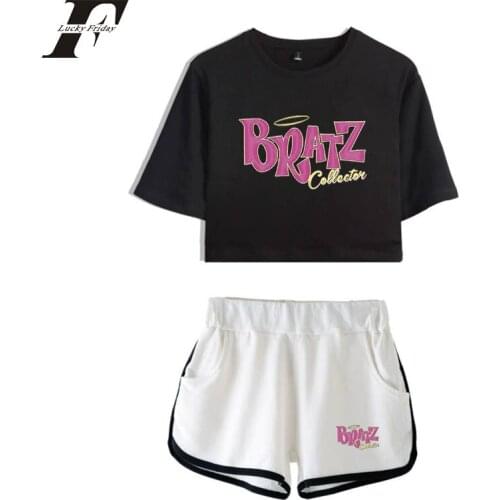 Bratz Two Piece Set Shorts + T-shirt Harajuku Streetwear Hot Girl Sets Print Above Knee Mini Casual Beautiful Rock Angelz Women