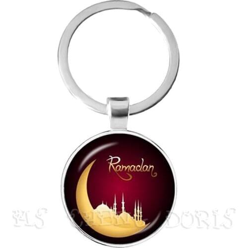 Ramadan Keychain 25mm Glass Dome Cabochon Key Chain Ring Arabic Muslim Islamic God Allah Jewelry Gift For Friends