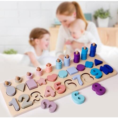 Montessori Wooden Toys Children Early Education Learning Counting Geometry Shapes Figures Busy Board Preschool Montessori Toy