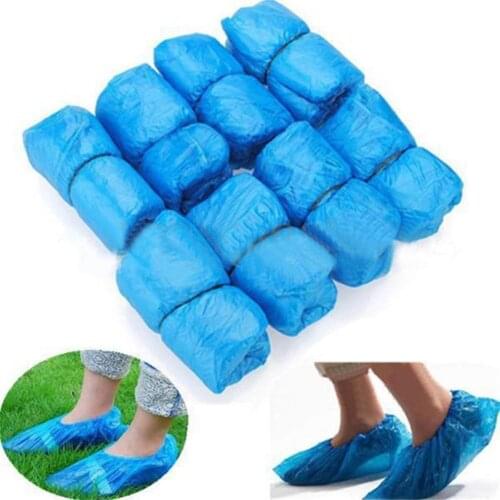HiMISS 100Pcs Disposable Shoe Covers Elastic Waterproof Non-slip Polyethylene Shoe Covers, One Size Fits More, Blue