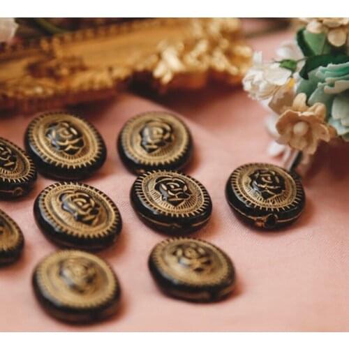 Playful black rose, finely traced gold and engraved antique beads diy retro jewelry accessories materials