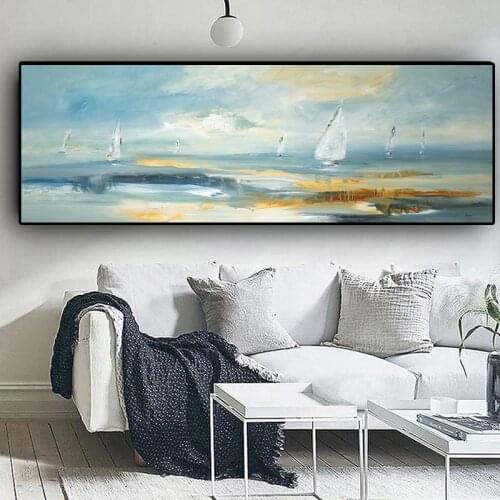 Natural Abstract Boat Landscape Oil Painting on Canvas Cuadros Posters and Prints Scandinavian Wall Art Picture for Living Room