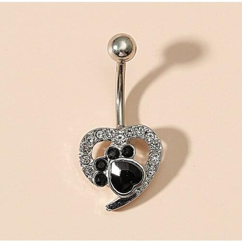 Cute Cat Paw Heart Zircon Belly Button Rings Stainless Steel Female Navel Ring Fashion Body Piercing Jewelry