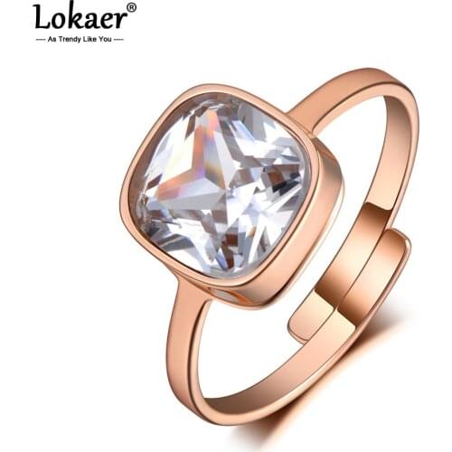 Lokaer Sparkling Design Titanium Stainless Steel Wedding Ring Jewelry Rose Gold Mosaic CZ Crystal Party Rings For Women R19156
