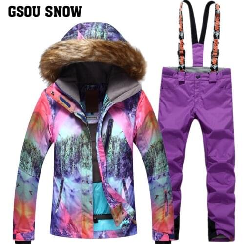 GSOU SNOW 2017 New Winter Womens Ski Suit Outdoor Windproof Warm Thickened Waterproof Breathable Ski Jacket Ski Pants