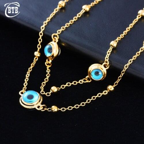 Islamic Muslim Luxury Jewelry Blue Demon Eye Crystal Charm Necklace Turkish Gold Necklace Wedding Party Unfading Holiday Gift