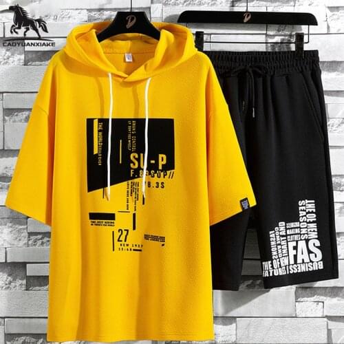 Men Tracksuit 2021 Summer New Mens Printing casual Clothing Fitness Set Tracksuits Short Sleeve T-shirt+Shorts 2-Piece Set 8252