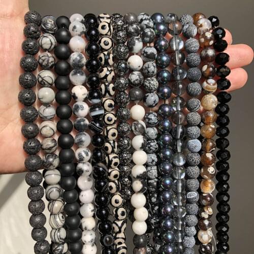 Natural Stones Black Agates Hematite labradorite Loose Spacer Round Beads for Jewelry Making Needlework Diy Bracelets 15