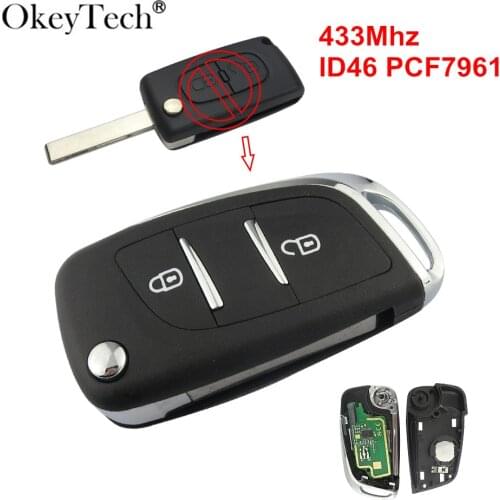 OkeyTech 2 Buttons Replacement Flip Folding Car Modified Remote Key For Peugeot 207 307 407 433Mhz ID46 PCF7961 Chip ASK