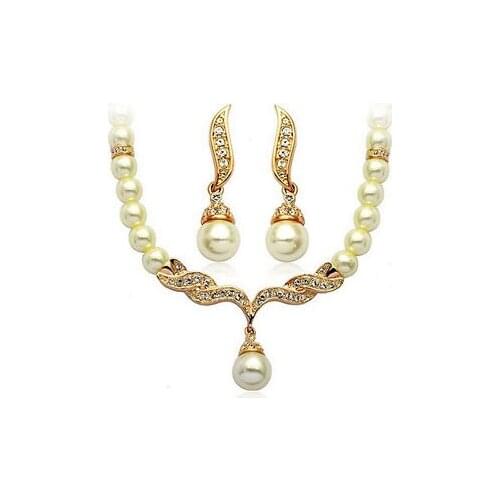 Wholesal WGP Zircon Gem Noble Rich Lucky Ladies Bridal / & White Pearl Necklace Studs Earrings Jewelry Setgirl Wedding