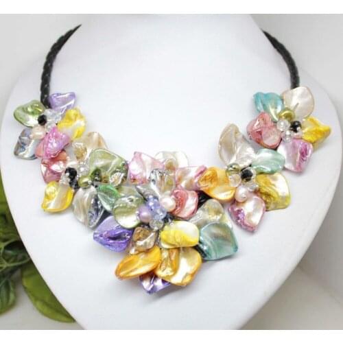 Natural Colorful Flower Mother Of Pearl Shell pendant Necklace Fashion Jewelry 20"