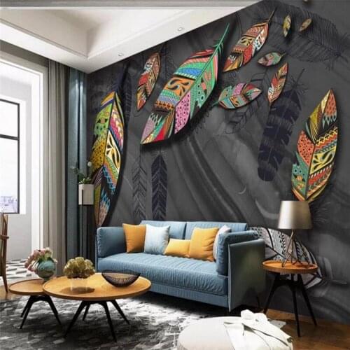 Custom wallpaper modern feather living room sofa TV bedroom wall decoration waterproof material