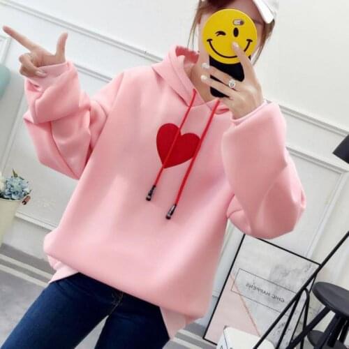 Zuolunouba Casual Winter Women Hoodies Fashion Embroidery Love Women Sweatshirt Fleece Stitching Raglan Sleeves Lady Pullover
