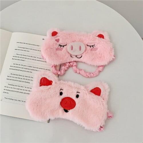 Cute Pink Pig Plush Sleeping Mask Animal Cartoon Eyes Mask Soft Breathable Blindfold Headband Eyepatch Night Mask Eyeshade For R
