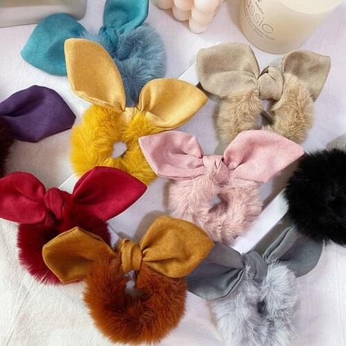 New Fashion Rabbit Ears Hair Scrunchies Plush Elastic Hair Band Women Girls Hair ties Hair Rubber Band Headwear Hair Accessories