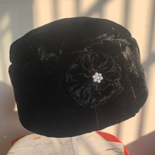 RUHAO Middle-aged Womens Knitted Beanies Hats Elegant women winter knitted hat flowers Caps Lady Headgear warm Beanies