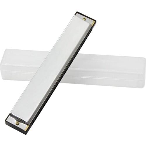 Silver Harmonica Metal 24 Holes Harmonica Key of Cwith Transparent Storage Box For Harmonica Beginner