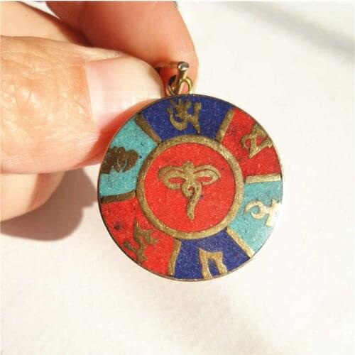 TBP423 Tibetan Mantras Amulet Round Pendants Buddha Eye OM MANI PAD ME HUM