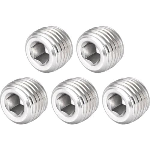 Uxcell Hex Countersunk Plug - Stainless Steel Pipe Fitting 1/4NPT Male Thread Socket Pipe Adapter Connector 5Pcs