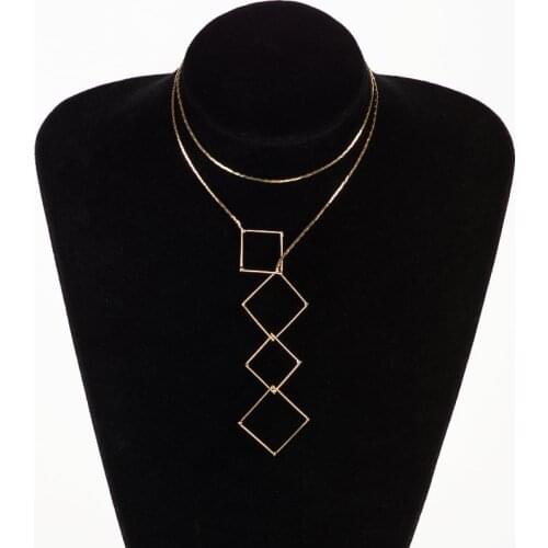 Vintage Style Chic Y Shaped Gold Color Necklace For Women Bar Circle Lariat Necklace Pendant #N086