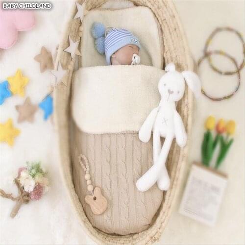 Knitted Baby Blanket Newborn Baby Swaddle Wrap Blankets Sleepsack Envelope Winter Velvet Baby Sleeping Bag Baby Stroller Blanket