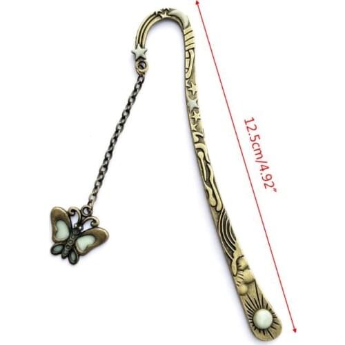 Unique Vintage Metal Bookmark Bronze Star Sun Moon Bookmarks With Flat Butterfly Crystals Healing Stone Beaded Pendant Hairpin