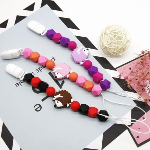 Cute-idea Pacifier Clips 1set Teether Pendant diy Chewable Necklace BPA Free Food Grade hedgehog Silicone Bead Baby Teething