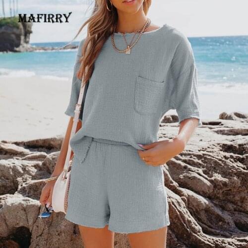 New Women Sweet Style O-Neck Short Sleeve Pocket Homewear Sets Summer Pullover Top Shorts Sleepwear Loose Elastic Waist Pajamas
