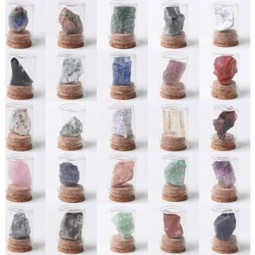 36pcs Natural Rough Rock Specimen Glass Bottle Display Stone Collection