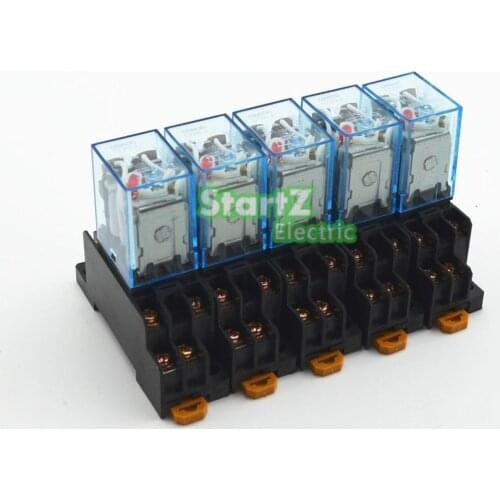 5Pcs Relay LY2NJ 110V AC Small relay 10A 8PIN Coil DPDT With Socket Base