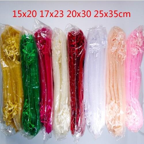 50Pcs 15x20 17x23 20x30 25x35cm Drawable Organza Bags Jewelry Bag Wedding Party Gift Bag Jewelry Packaging Display Bags Pouch