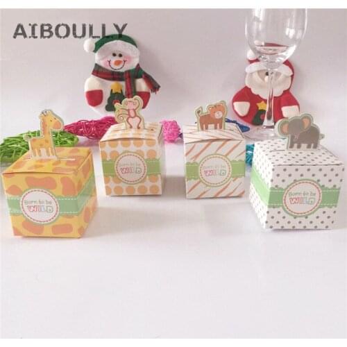 50pcs/pack Cut Animals Handmade Favor Box Candy Box Cupcake Box kids Birthday Gift Box Baby Shower Decorations Wedding Favors