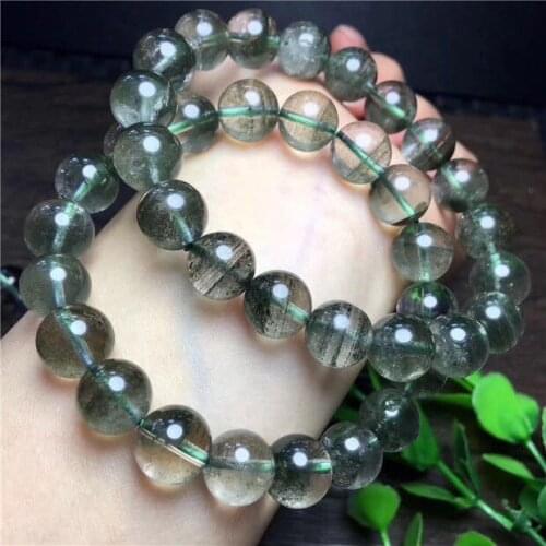 Free shipping Natural Green Rutilated Quartz Crystal Beads WOMENS Bracelet 11.8 mm AAAA