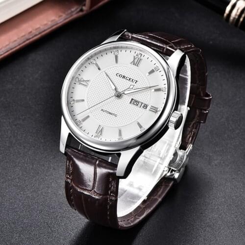 Fashion Top Mechanical Watch Mens Brand Luxury Mens Clock Leather Calendar Week Citizen Movement Mens Watch Relogio Masculino