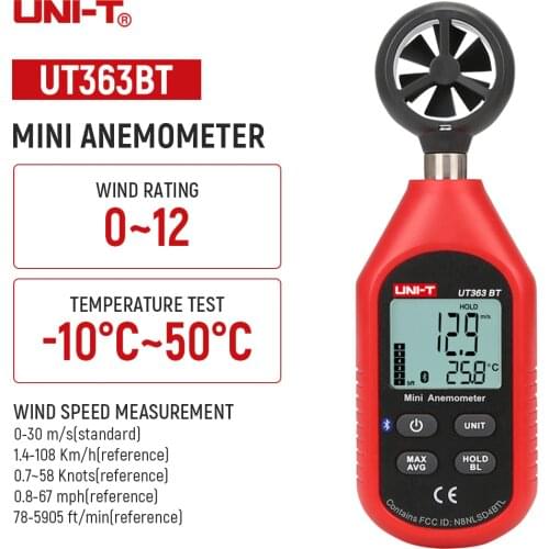 UNI-T UT363 Digital Anemometer UT363BT LCD Backlight Bluetooth Wind Speed Measurement Temperature Tester