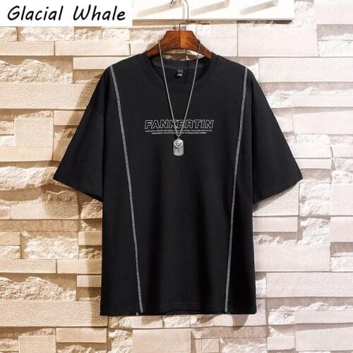 GlacialWhale Mans Black T-shirt Men 2021 Oversized Cotton Striped Hip Hop Streetwear Harajuku Tshirt T-Shirts Male T Shirt Men