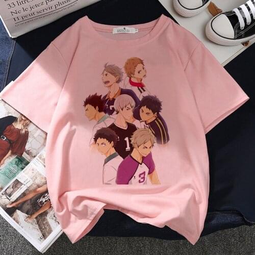 Haikyuu!! Graphic Print T-shirt Women Tee Harajuku Aesthetic Pink Tops Casual Tshirt 2021 New Summer Fashion Y2k Female T Shirt
